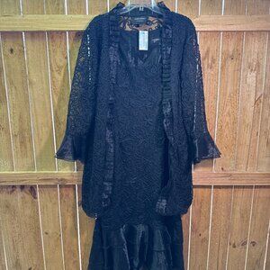 GIOVANNA Black Ribbon Texture Dress & Cover Set